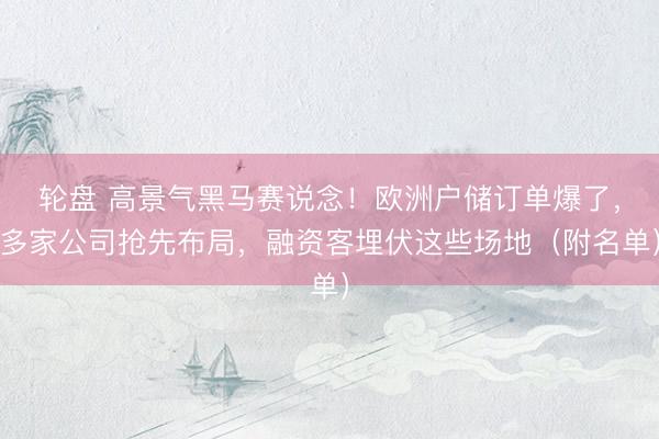 轮盘 高景气黑马赛说念！欧洲户储订单爆了，多家公司抢先布局，融资客埋伏这些场地（附名单）